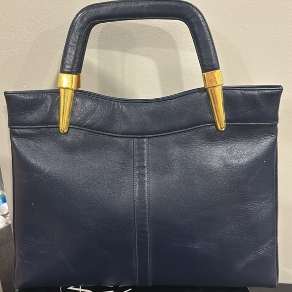 SUSAN GAIL Black & Gold Genuine Leather Tote, Vintage. EUC - Picture 5 of 13